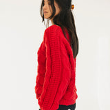 Catie Braided Knit Sweater Top - Red