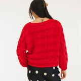 Catie Braided Knit Sweater Top - Red