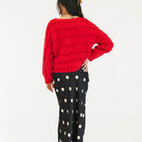 Catie Braided Knit Sweater Top - Red