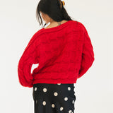 Catie Braided Knit Sweater Top - Red