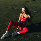 Fancy FitFlow Double Layered Athletic Bra - Crimson Red/White