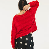 Catie Braided Knit Sweater Top - Red