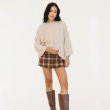 Victoria Mini Skort - Taupe Plaid