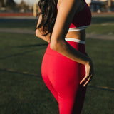 Fancy FitFlow Double Layered Athletic Bra - Crimson Red/White