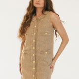 Kasey Tweed Mini Dress - Taupe