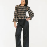 Naomi Plaid Long Sleeve Top - Black