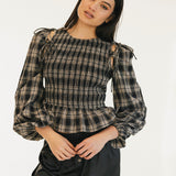 Naomi Plaid Long Sleeve Top - Black