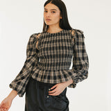 Naomi Plaid Long Sleeve Top - Black