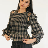 Naomi Plaid Long Sleeve Top - Black