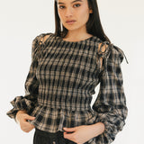 Naomi Plaid Long Sleeve Top - Black