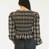 Naomi Plaid Long Sleeve Top - Black