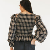 Naomi Plaid Long Sleeve Top - Black