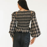 Naomi Plaid Long Sleeve Top - Black