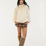 Bev Solid Puffed Bomber Loose Jacket - Beige