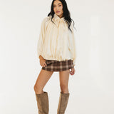 Bev Solid Puffed Bomber Loose Jacket - Beige