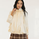 Bev Solid Puffed Bomber Loose Jacket - Beige