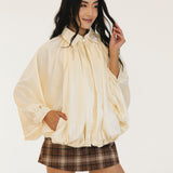 Bev Solid Puffed Bomber Loose Jacket - Beige