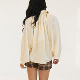 Bev Solid Puffed Bomber Loose Jacket - Beige