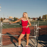 Fancy FitFlow Double Lined Shorts - Crimson Red/White