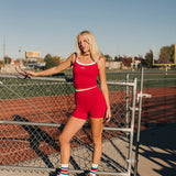 Fancy FitFlow Double Lined Shorts - Crimson Red/White