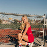 Fancy FitFlow Double Lined Shorts - Crimson Red/White