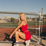 Fancy FitFlow Double Lined Shorts - Crimson Red/White