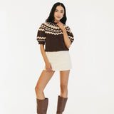Jackie Jacquard Short Sleeve Knitted Top - Brown