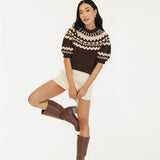 Jackie Jacquard Short Sleeve Knitted Top - Brown