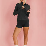 Fancy Fit Flow Front Zip Jacket -  Charcoal Gray