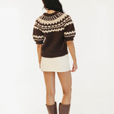 Jackie Jacquard Short Sleeve Knitted Top - Brown