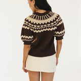 Jackie Jacquard Short Sleeve Knitted Top - Brown