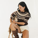 Jackie Jacquard Short Sleeve Knitted Top - Brown
