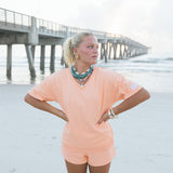 Fancy V-Neck Short Sleeve Terry Top