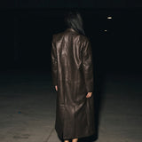 Carolina Faux Leather Long Coat - Brown