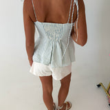 Morgan Striped Peplum Top - Off White/Lt.Blue