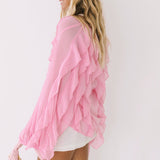 Lowen Long Sleeve Ruffle Top -Light Pink