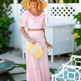 Cabana Ruffle Skirt Set - Baby Pink Blockprint