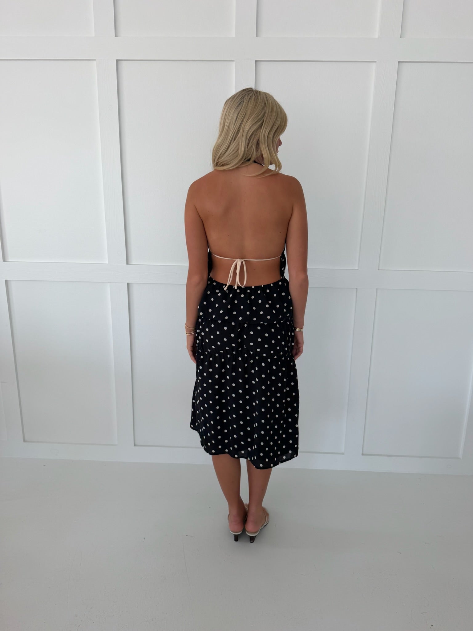 Logan Polka Dot Halter Tie Top - Black