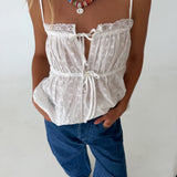 Eloria Dot Lace Top - White
