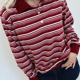 Riley Striped Polo Long Sleeve Top - Burgundy