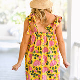 Low Country Summer Mini Tie Dress - Yellow/Pink Flowers