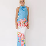 Collins Flower Halter Maxi Dress - Blue-White
