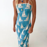 Jamie Printed Midi Dress - Blue Waves