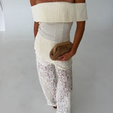Emily Off-The-Shoulder Pant Set- Cream