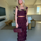 Amnda Ruffle Knit Top And Skirt Set - Wine
