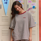 Essential Striped Oversized Tee - Garnet and Gold