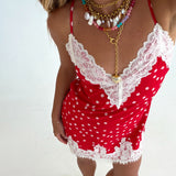 Anna Polka Dot Lace Mini Dress - Red