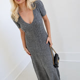 Harley Cable Knit Midi Sweater Dress - Charcoal