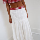 Maning Double Layer Pleated Maxi Skirt - Crimson/White Gingham