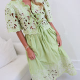 Evie Embroidery Lace Top And Skirt Set - Green